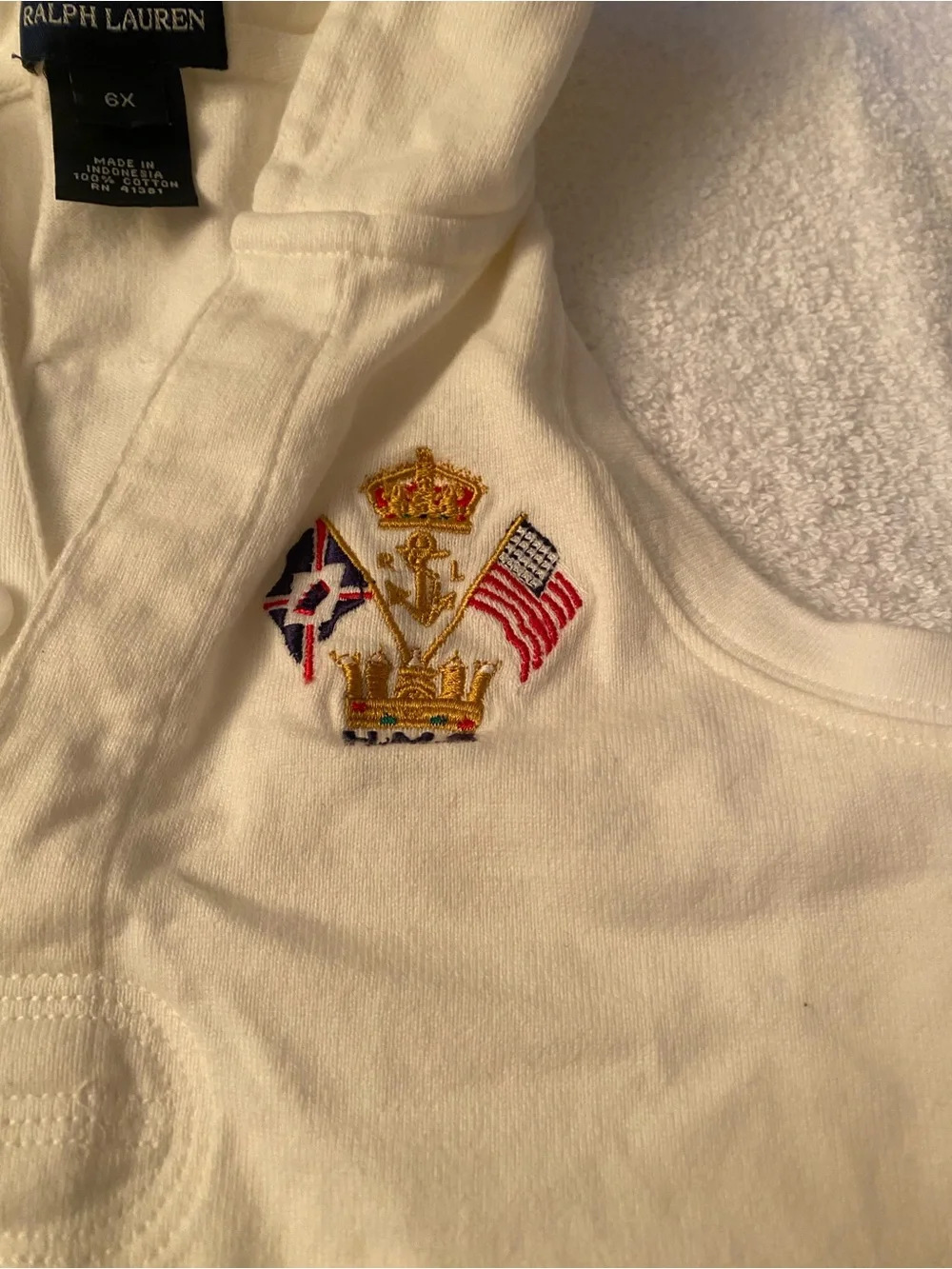 Ralph Lauren Girls White Sleeveless Hooded Nautical Crest Polo Dress 6X